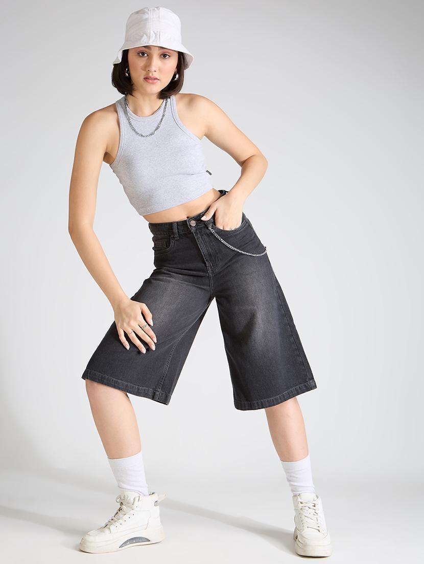 women washed high rise denim bermuda short - 21991221 - Standard Image - 4