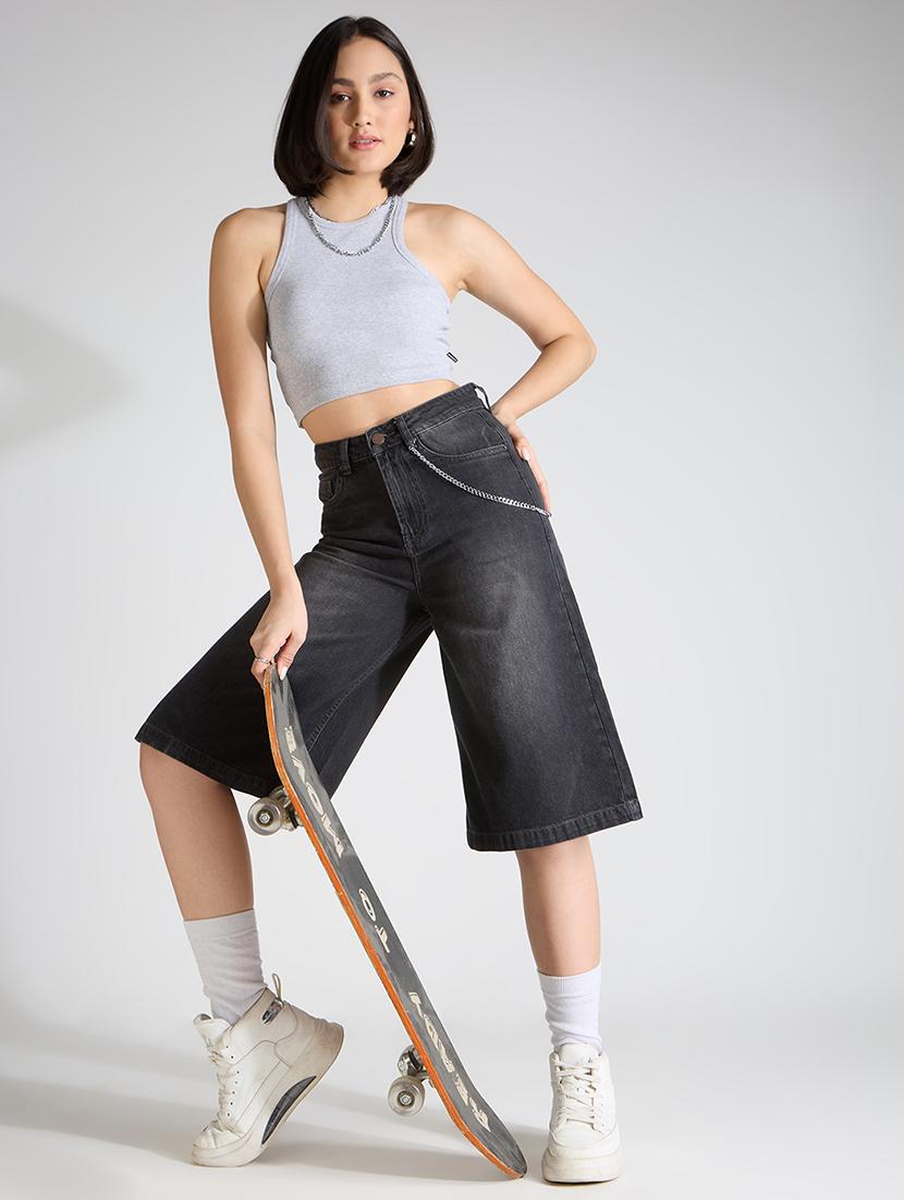 women washed high rise denim bermuda short - 21991221 - Standard Image - 6
