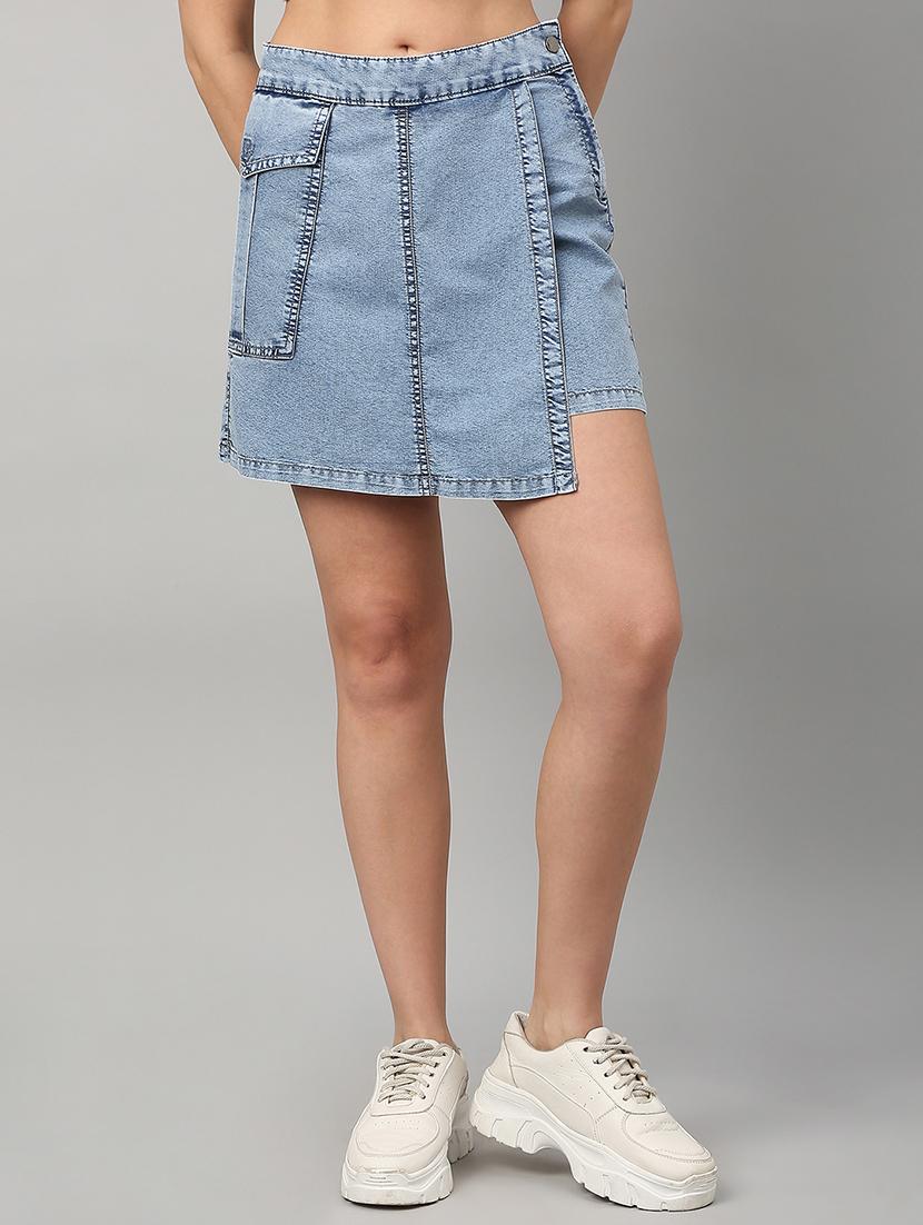 women solid high rise denim skorts - 21991222 - Zoom Image - 0