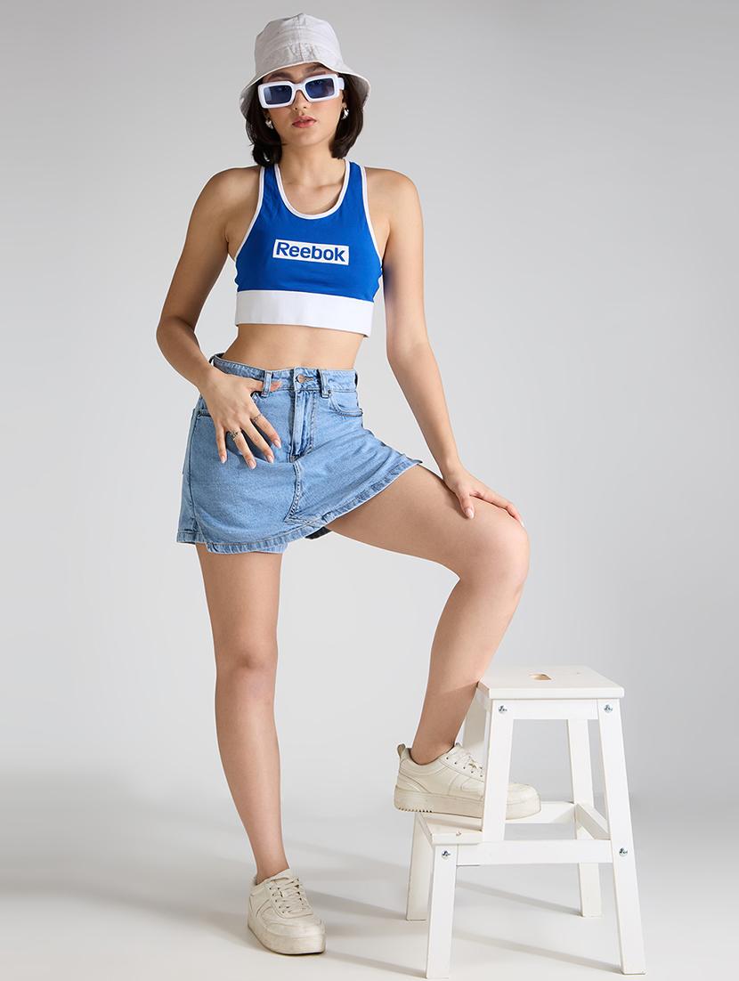 women solid high rise denim skorts - 21991225 - Standard Image - 6