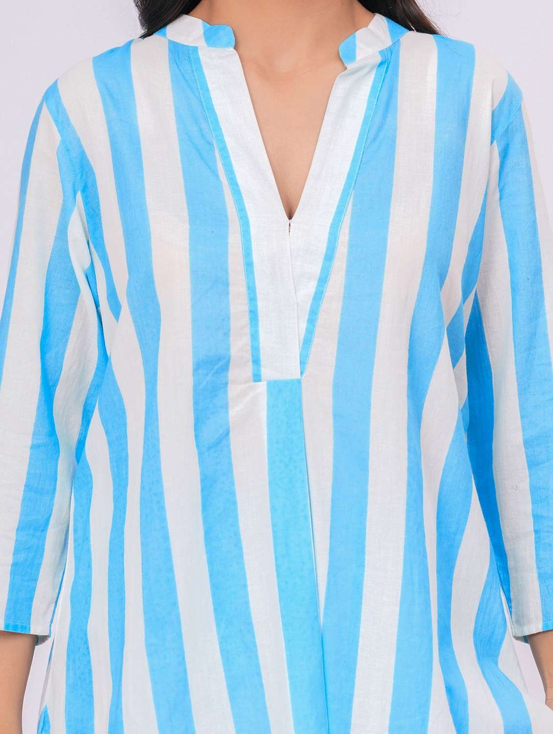 women striped three quarter sleeve ethnic co-ord set - 21991261 - Standard Image - 6