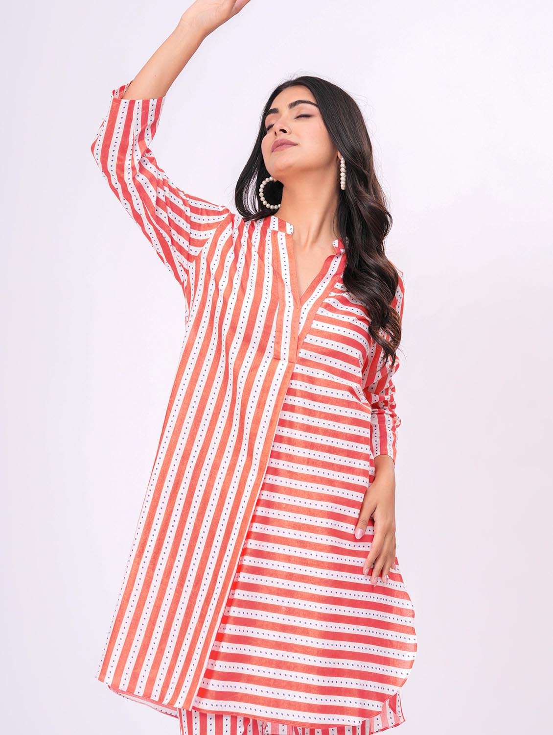 women striped long sleeve ethnic co-ord set - 21991262 -  Standard Image - 1