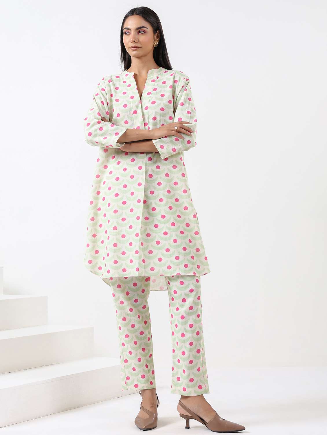 women printed long sleeve ethnic co-ord set - 21991267 -  Standard Image - 1
