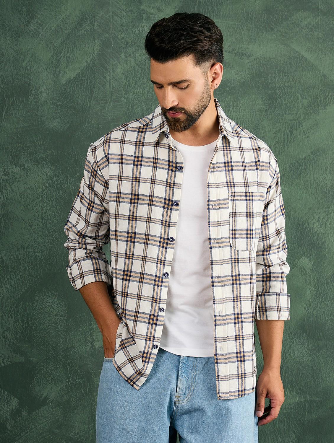 men checkered collared long sleeve oversized shirt - 21991272 -  Standard Image - 1