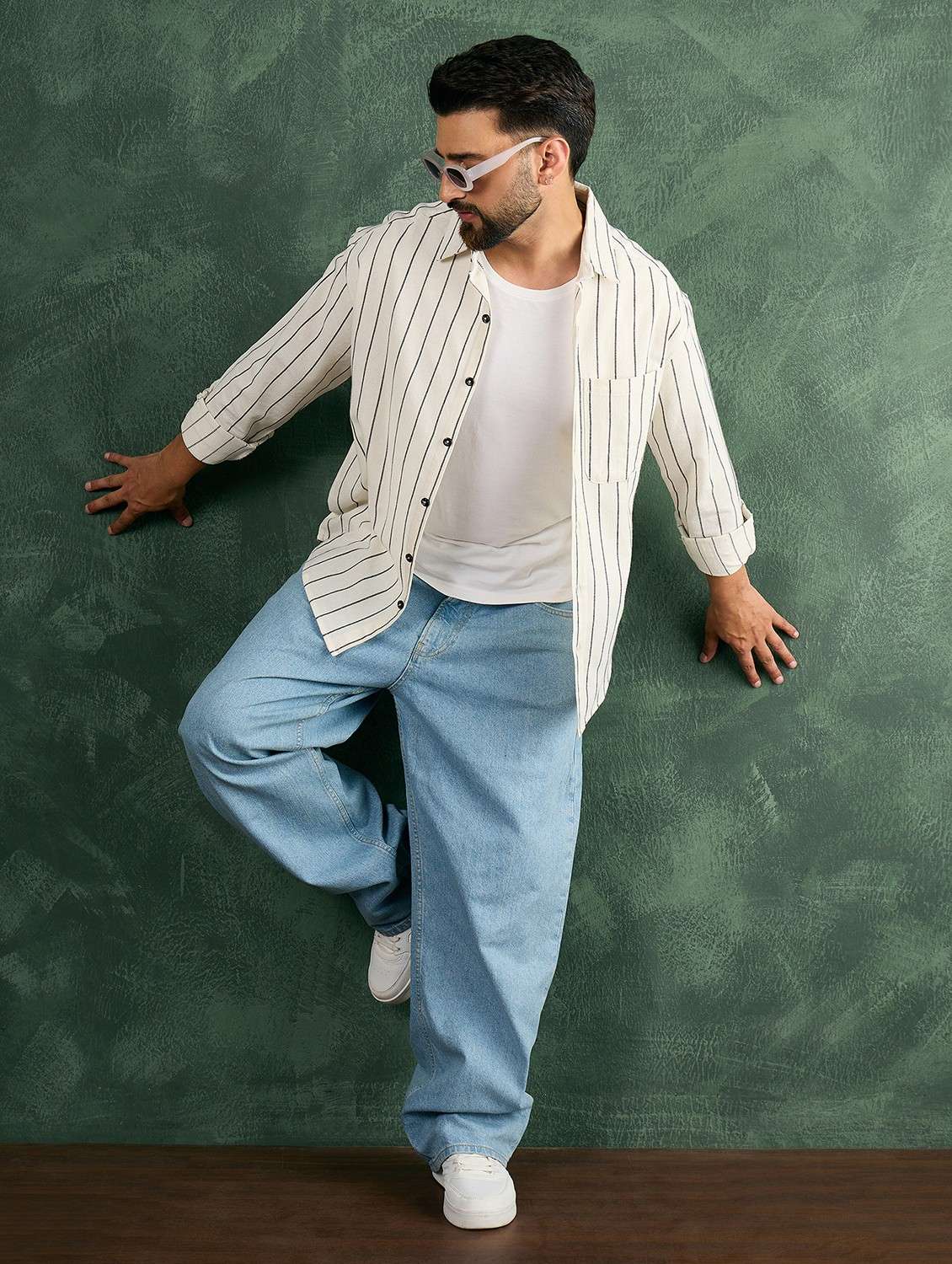 men striped collared long sleeve oversized shirt - 21991273 -  Standard Image - 4