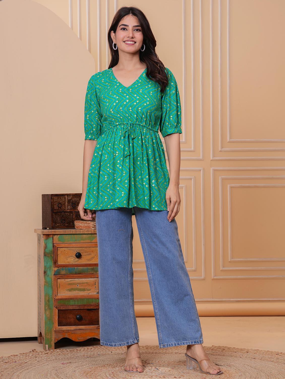 women printed puff sleeve peplum top - 21991352 - Standard Image - 6