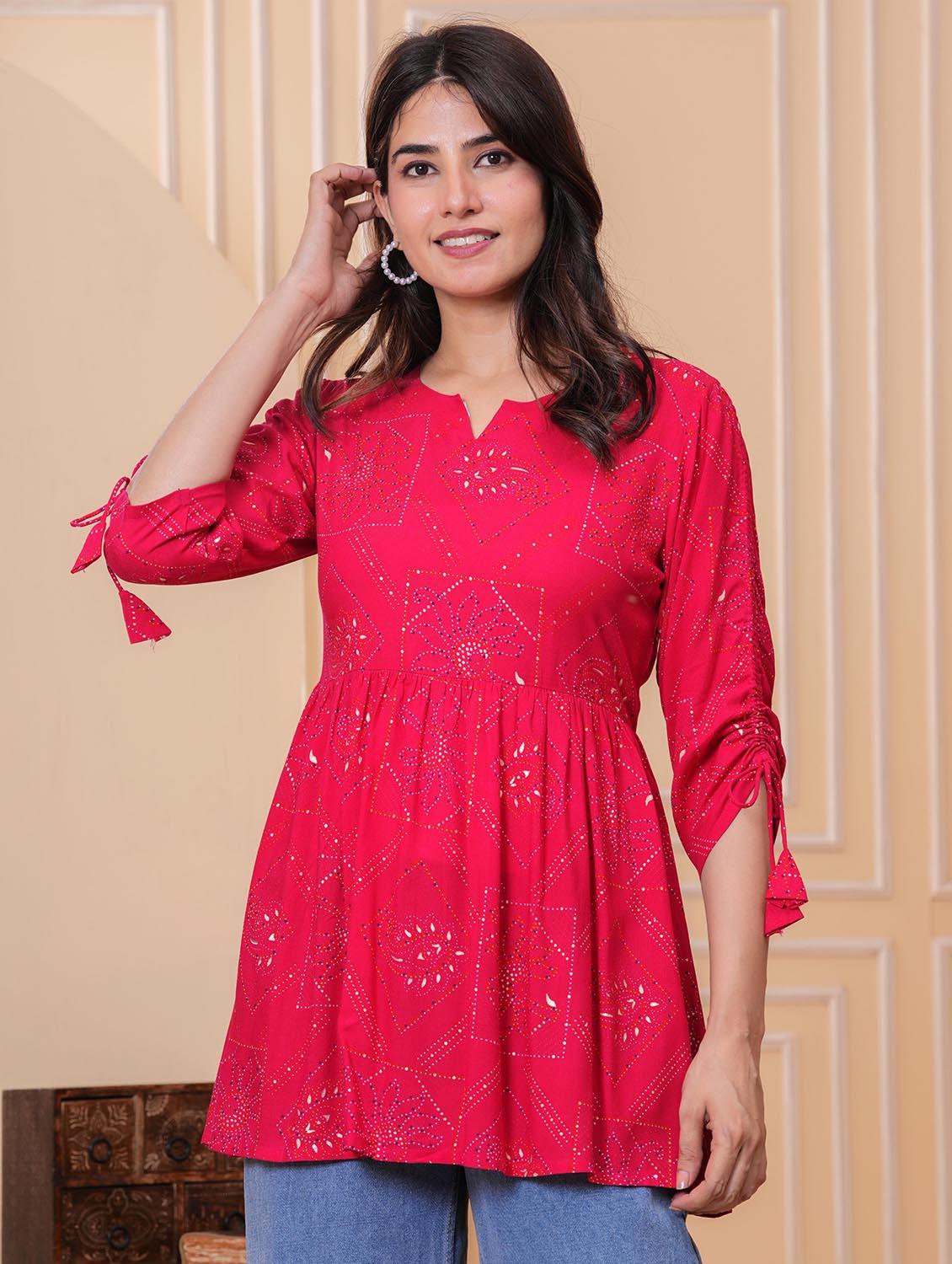 women printed side tie up sleeve peplum top - 21991354 - Standard Image - 1