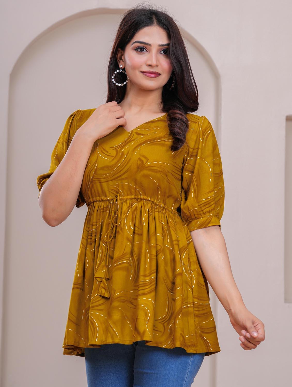 women printed puff sleeve peplum top - 21991356 - Standard Image - 1