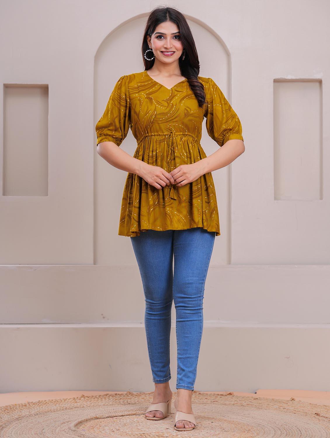 women printed puff sleeve peplum top - 21991356 - Standard Image - 4