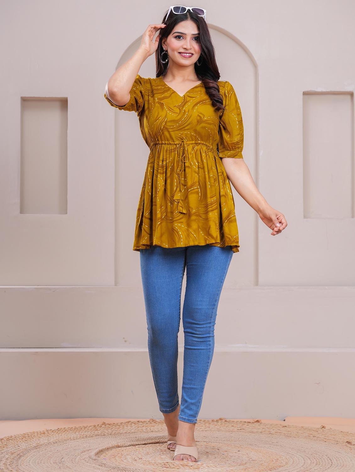 women printed puff sleeve peplum top - 21991356 - Standard Image - 6