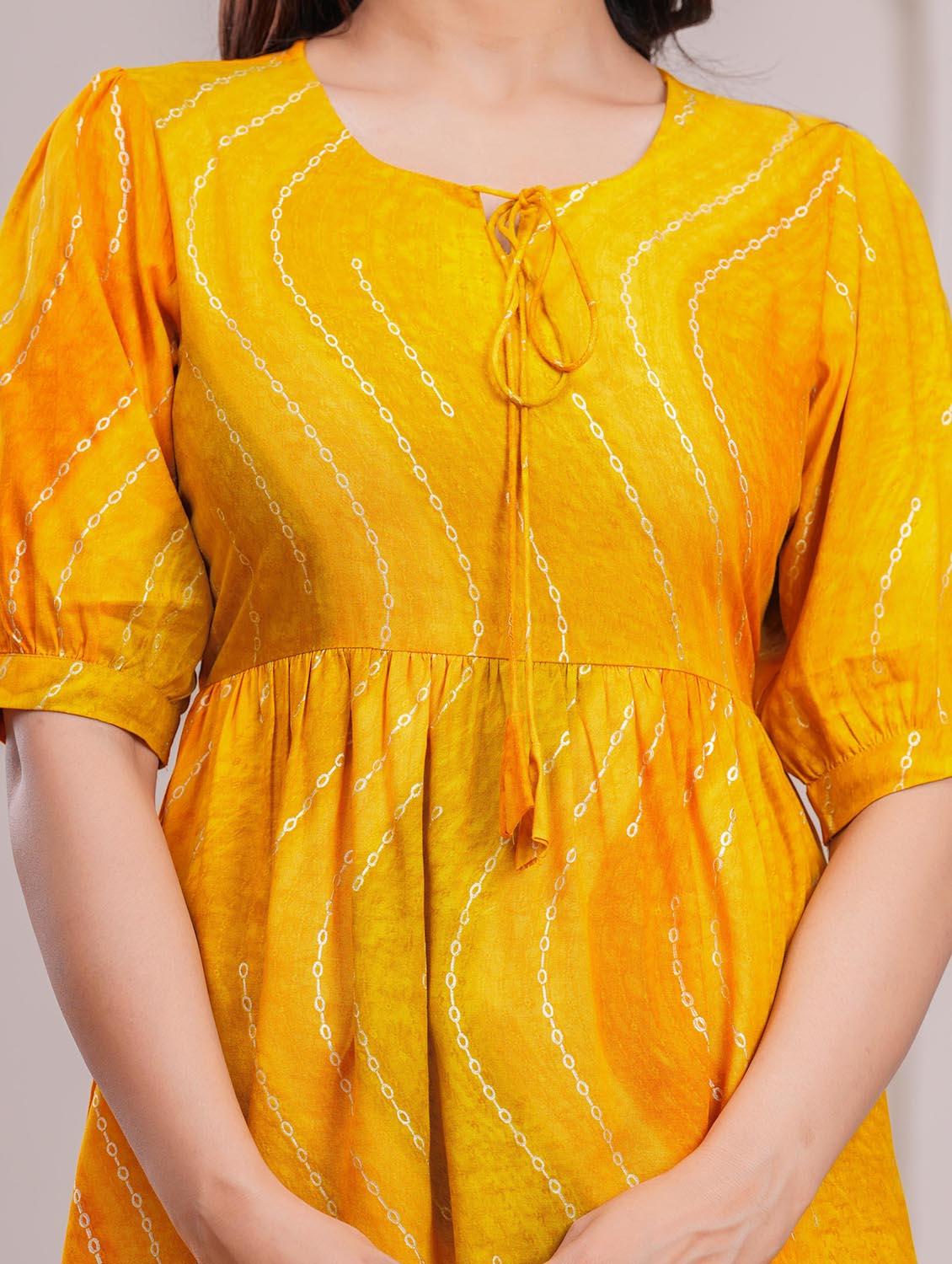women printed puff sleeve a-line top - 21991357 - Standard Image - 6