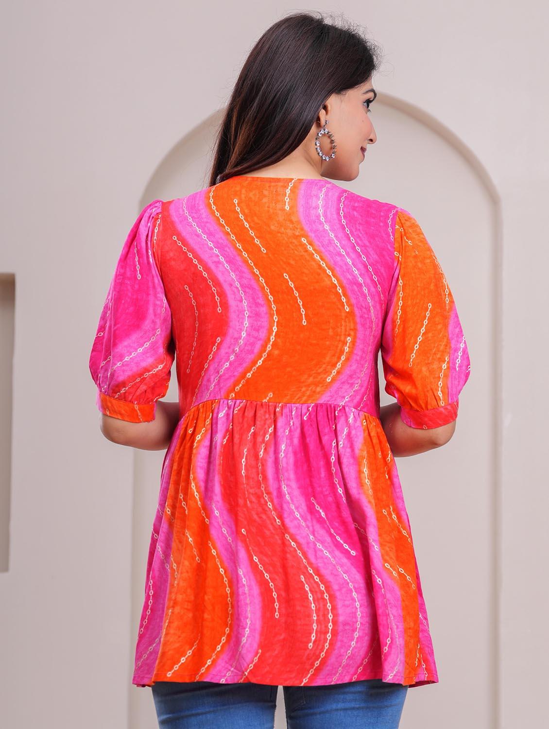 women printed puff sleeve a-line top - 21991358 - Standard Image - 4