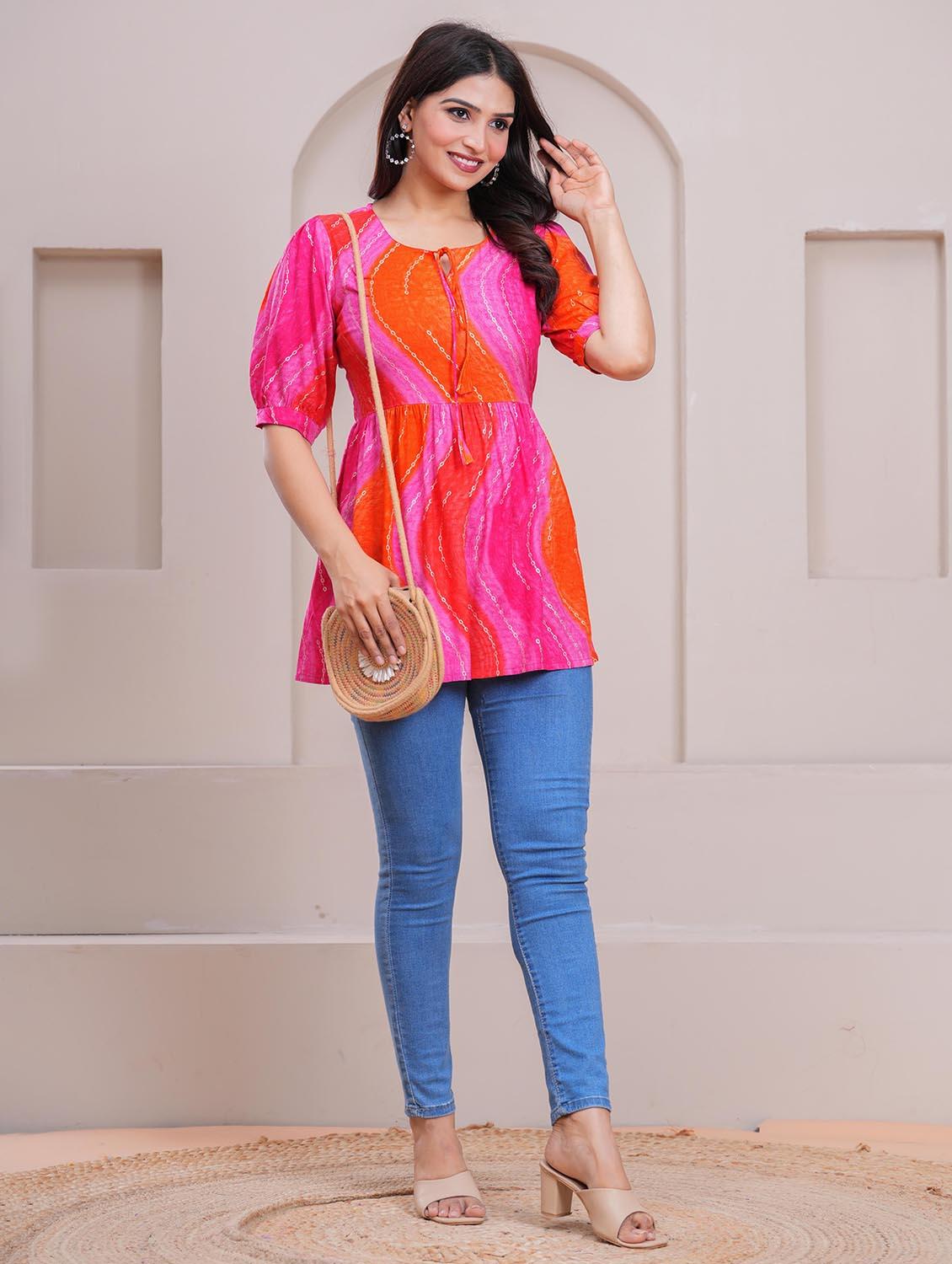 women printed puff sleeve a-line top - 21991358 - Standard Image - 6