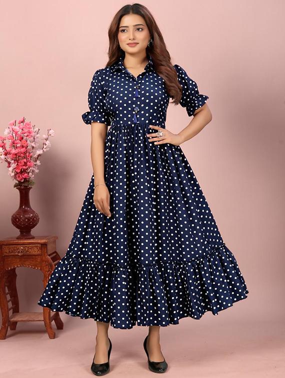 women polka doted puff sleeve tiered dress - 21991360 -  Standard Image - 1