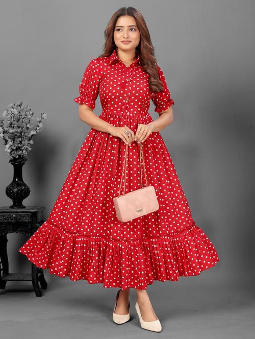 women polka doted collared tiered dress - 21991361 -  Standard Image - 0