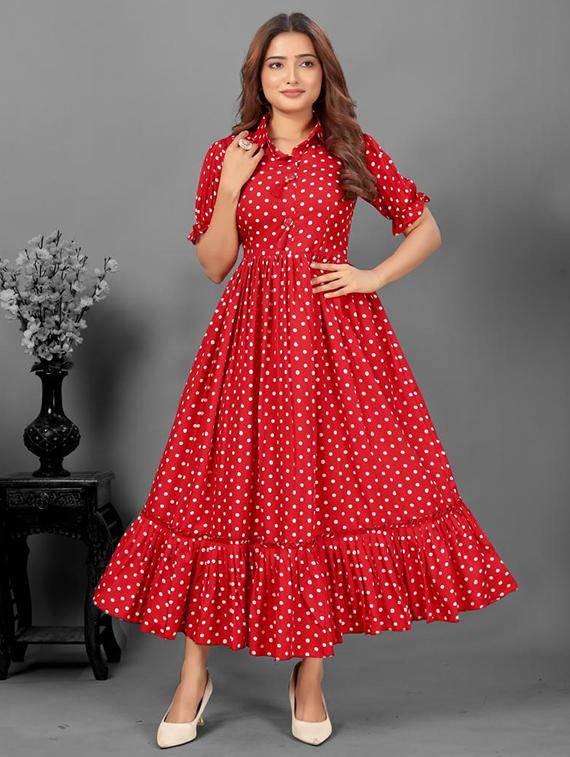 women polka doted collared tiered dress - 21991361 - Standard Image - 1