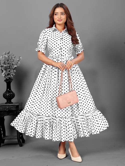 women polka doted collared tiered dress - 21991362 -  Standard Image - 0
