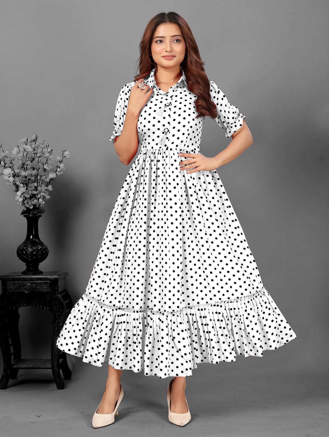women polka doted collared tiered dress - 21991362 -  Standard Image - 1