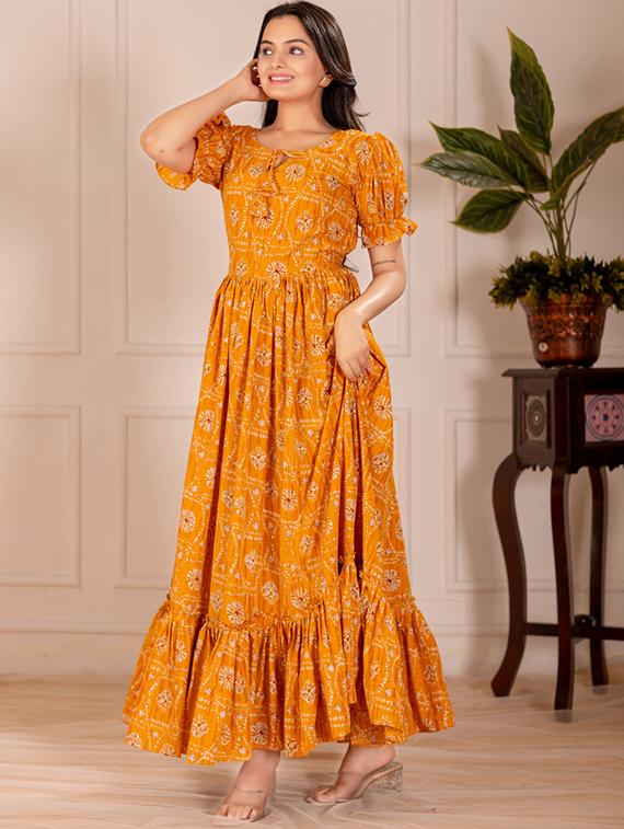 women printed puff sleeve tiered dress - 21991368 -  Standard Image - 1