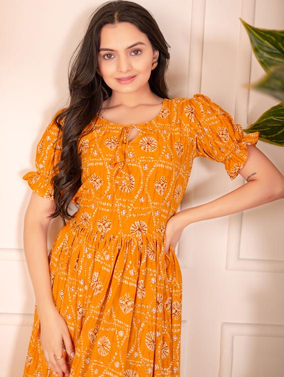 women printed puff sleeve tiered dress - 21991368 - Standard Image - 4
