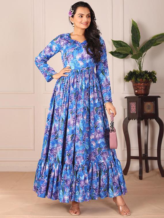 women printed long sleeve tiered maxi dress - 21991371 -  Standard Image - 1