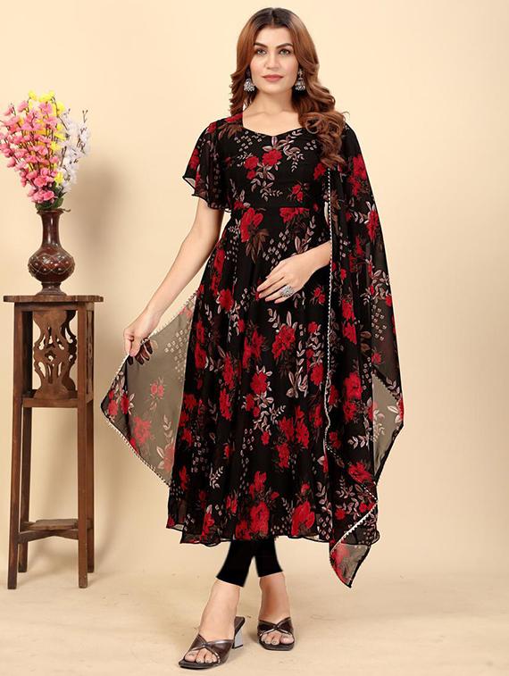 women floral print flared sleeve kurta and dupatta set - 21991373 - Standard Image - 1