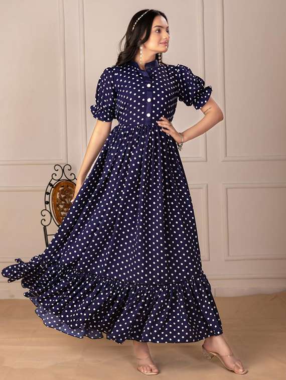 women polka doted puff sleeve tiered maxi dress - 21991374 -  Standard Image - 1