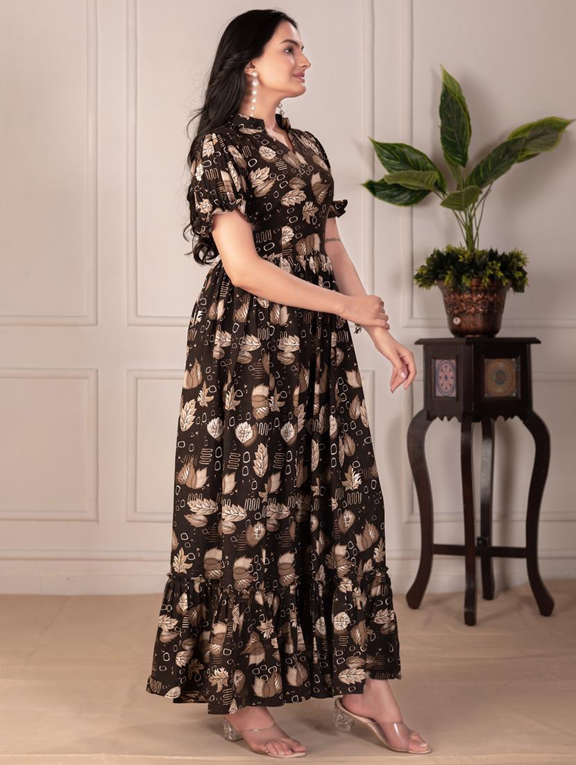 women printed puff sleeve tiered maxi dress - 21991375 -  Standard Image - 1