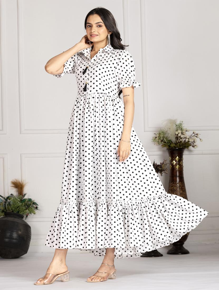 women polka doted puff sleeve tiered dress - 21991379 - Standard Image - 1