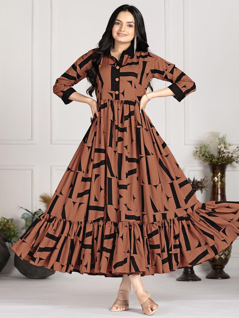 women printed collared tiered maxi dress - 21991384 - Standard Image - 1