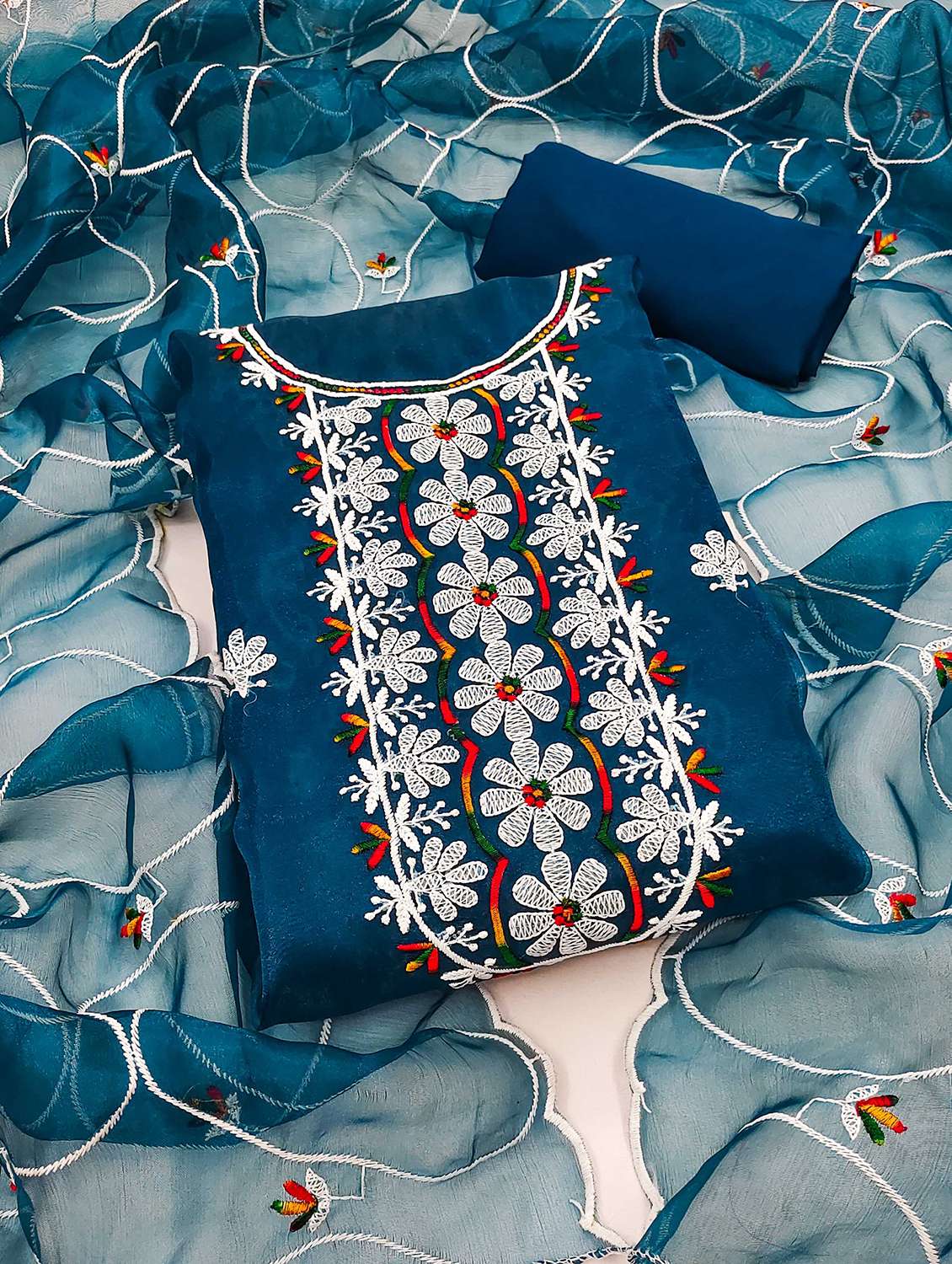 women solid with work embroidered unstitched suit set