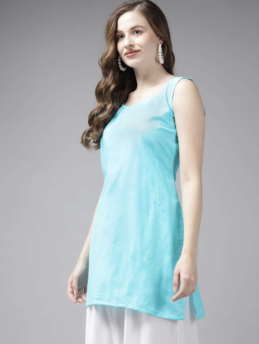 women solid with work long sleeve chikankari kurti - 21991571 -  Standard Image - 1