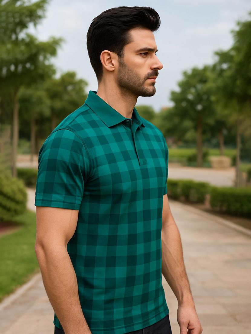 men checkered short sleeve regular fit polo t-shirt - 21991607 - Standard Image - 1