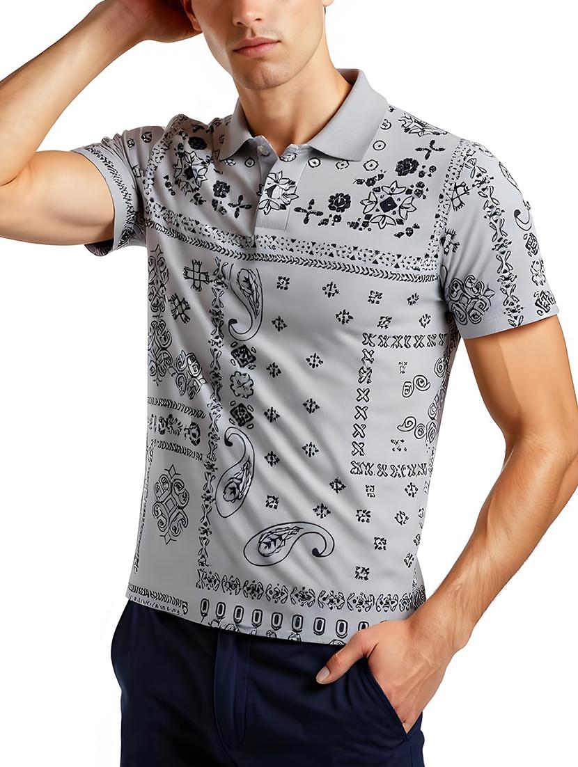 men printed short sleeve regular fit polo t-shirt - 21991617 - Standard Image - 1