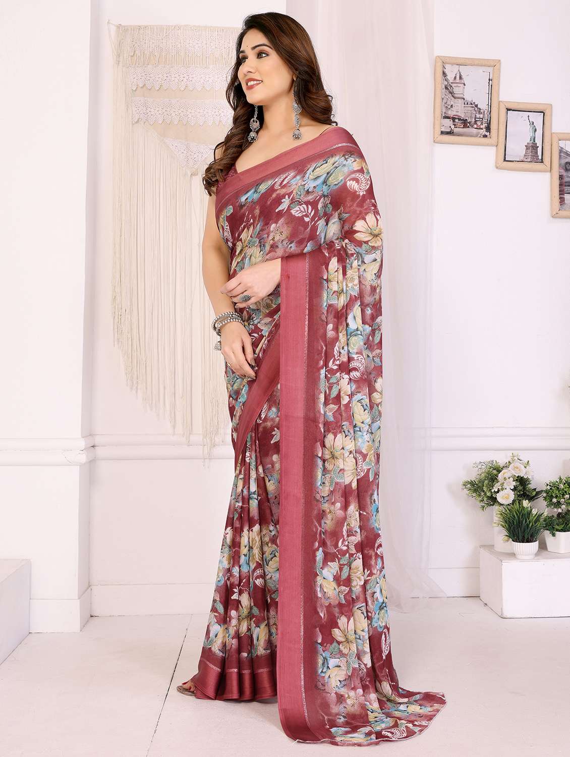women floral printed saree with blouse - 21991631 -  Standard Image - 1