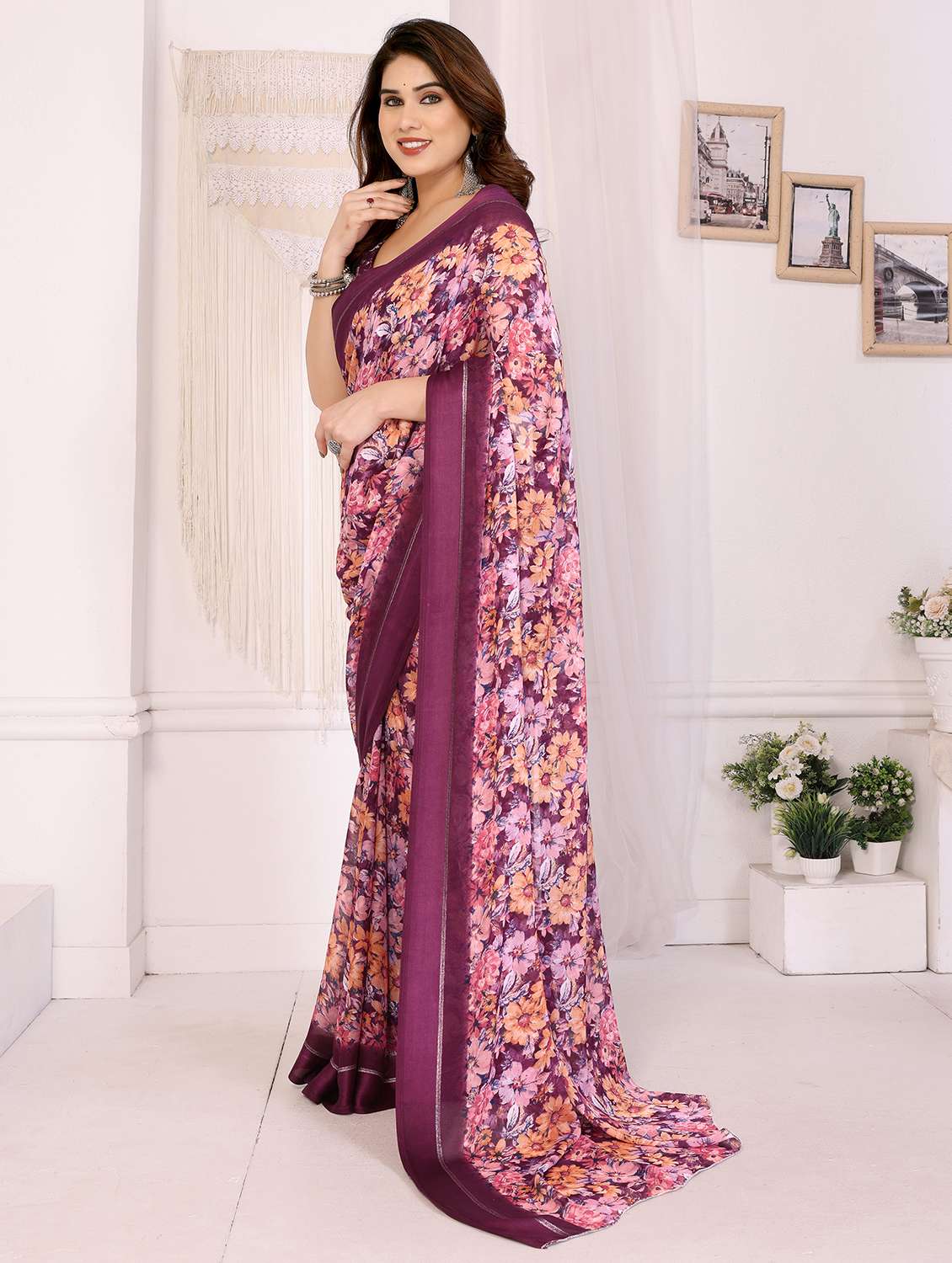 women floral printed saree with blouse - 21991640 -  Standard Image - 1