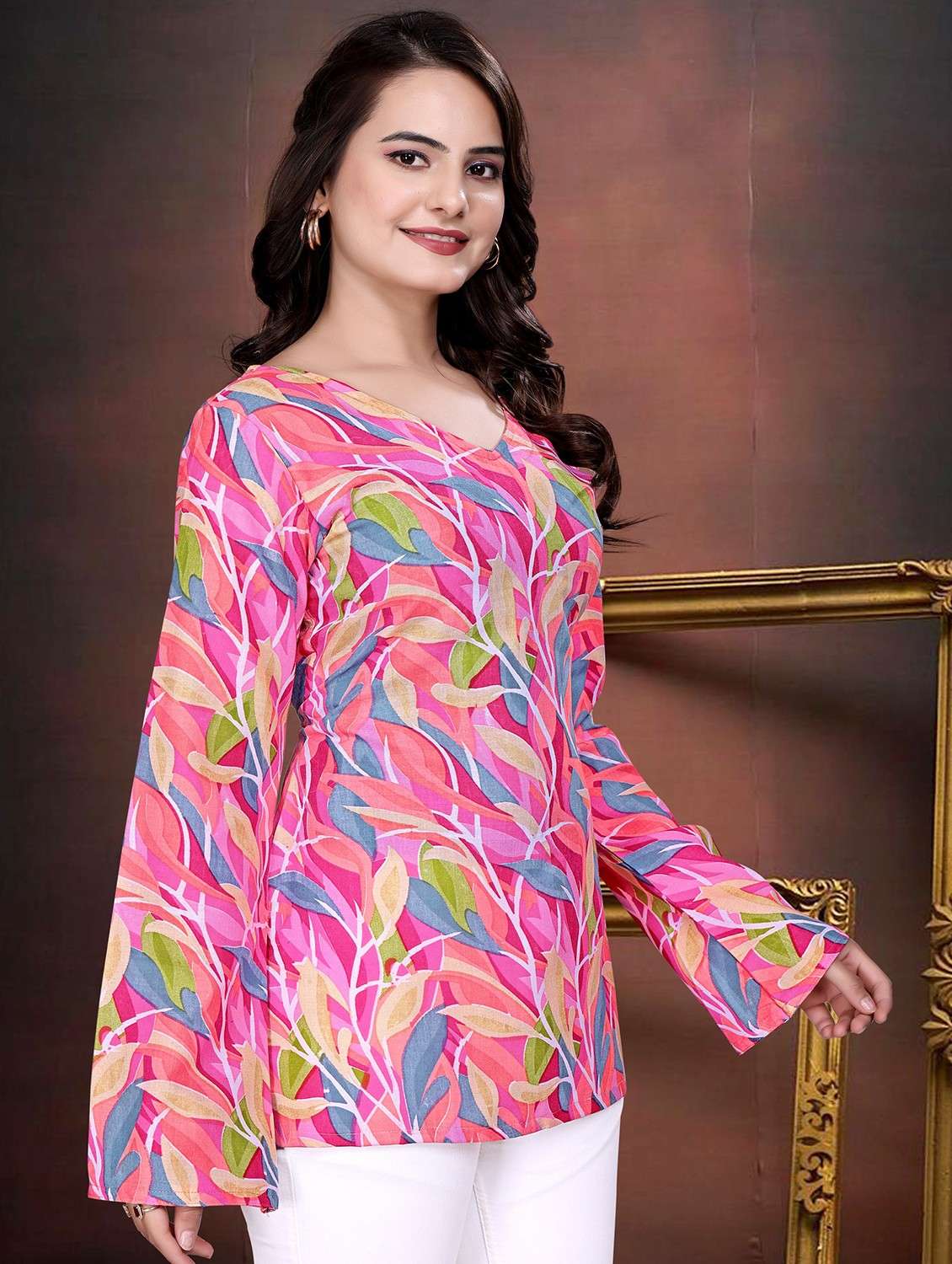 women printed bell sleeve straighgt kurti - 21991803 -  Standard Image - 1