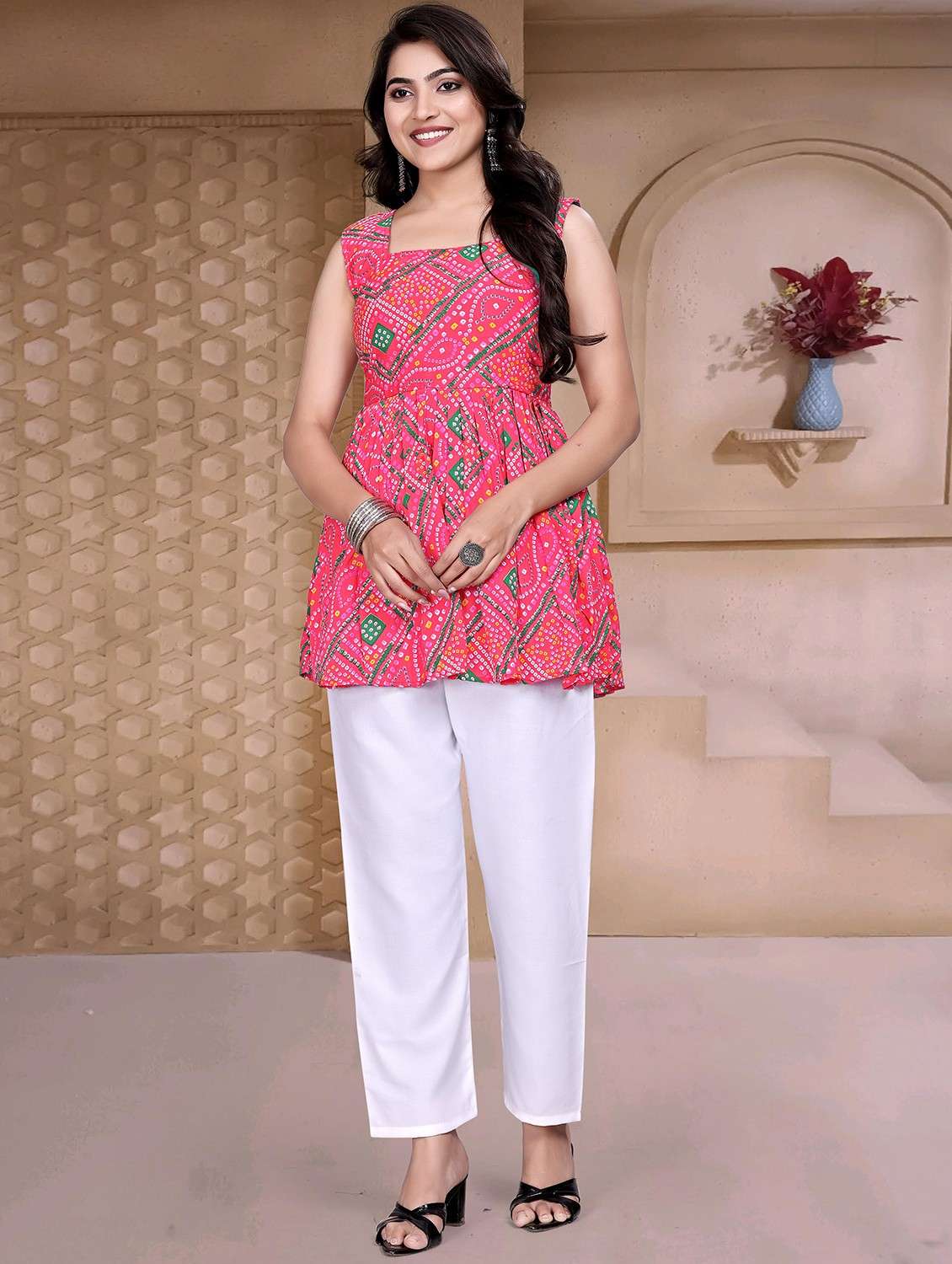 women bandhani printed sleeveless flared kurti - 21991804 -  Standard Image - 4