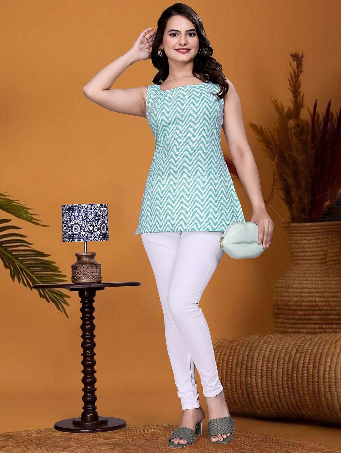 women chevron print sleeveless straighgt kurti - 21991805 -  Standard Image - 4