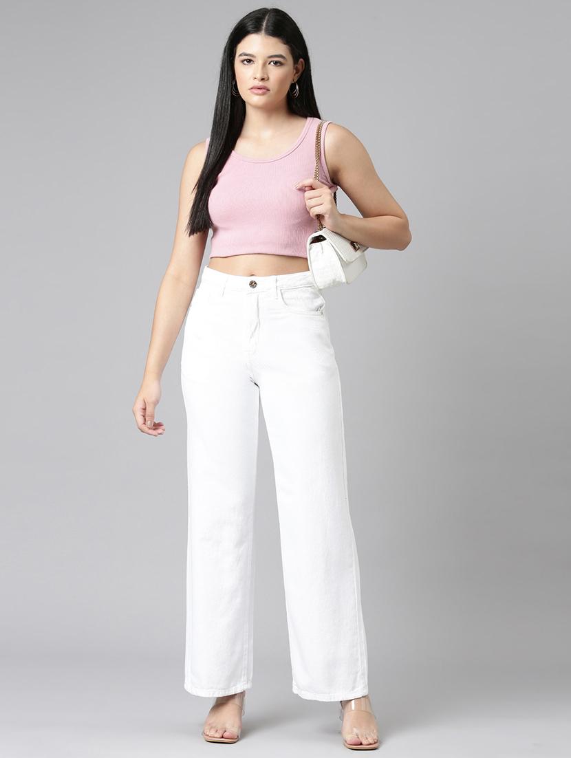 women solid high rise wide leg jean - 21991807 - Standard Image - 4