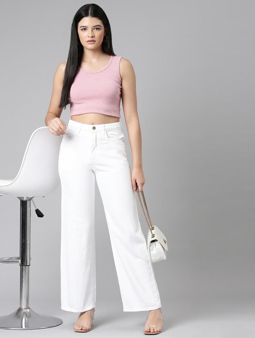 women solid high rise wide leg jean - 21991807 - Standard Image - 6