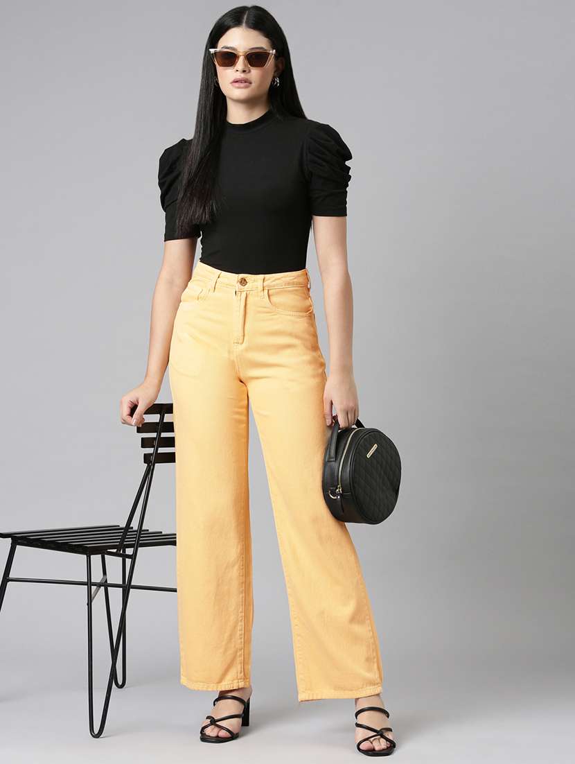 women solid high rise wide leg jean - 21991810 -  Standard Image - 4