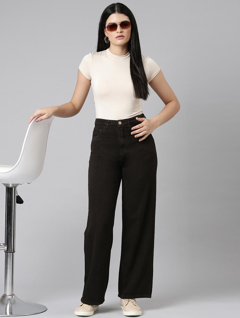 women solid high rise wide leg jean - 21991811 - Standard Image - 6