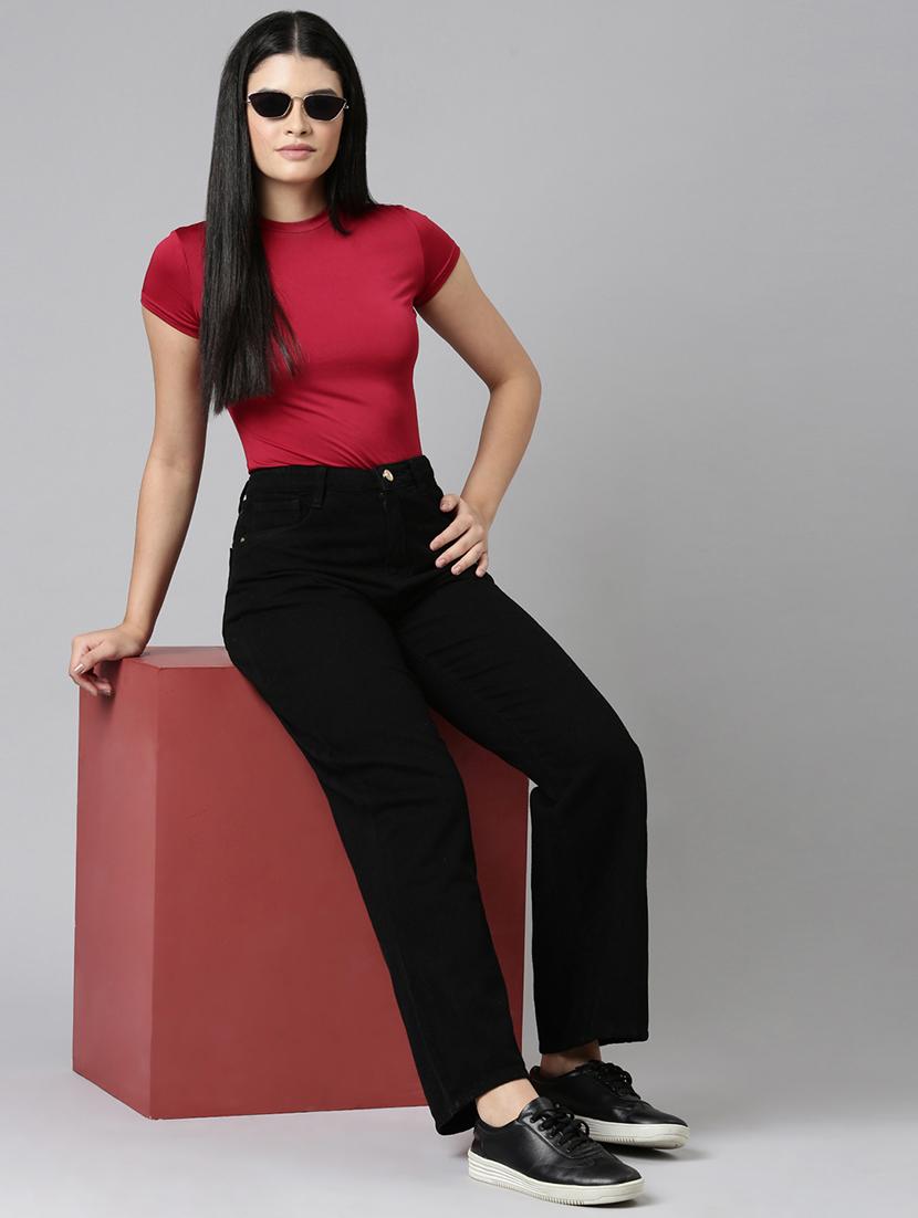 women solid high rise wide leg jean - 21991812 - Standard Image - 4