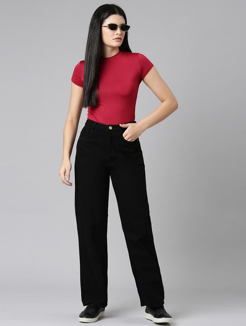 women solid high rise wide leg jean - 21991812 - Standard Image - 6