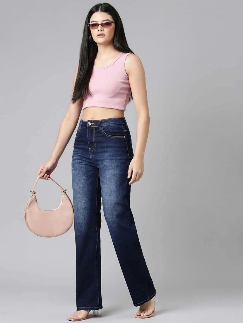 women washed high rise straight fit jean - 21991813 - Standard Image - 4