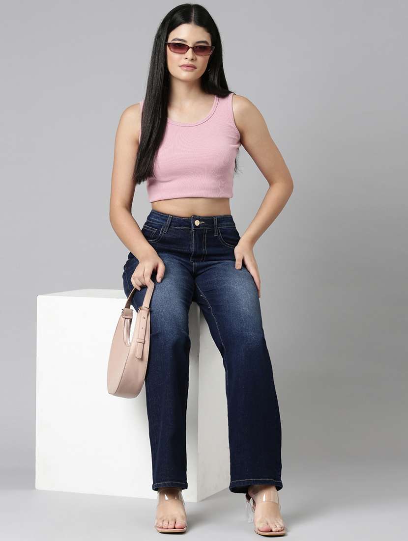 women washed high rise straight fit jean - 21991813 - Standard Image - 6