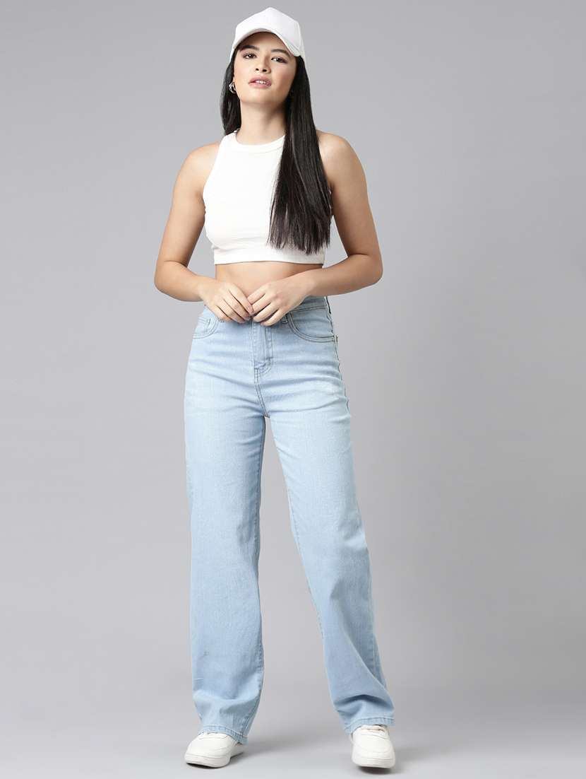 women washed high rise straight fit jean - 21991814 - Standard Image - 4