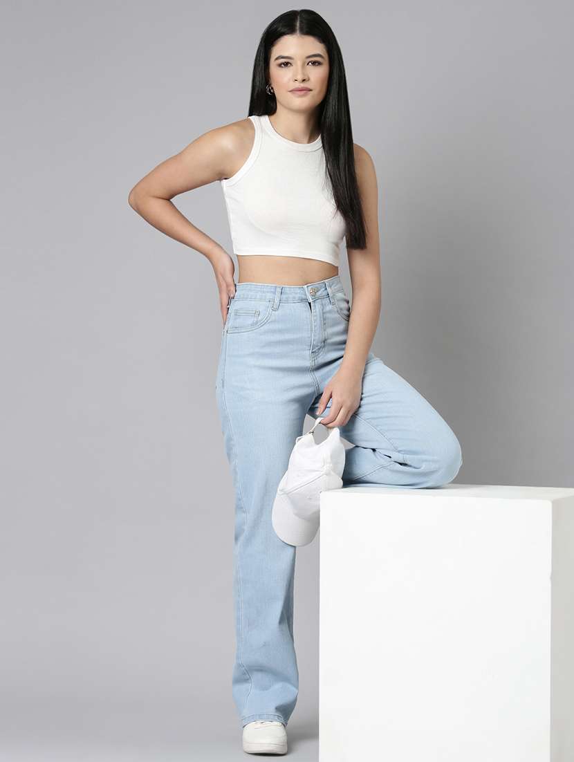women washed high rise straight fit jean - 21991814 - Standard Image - 6