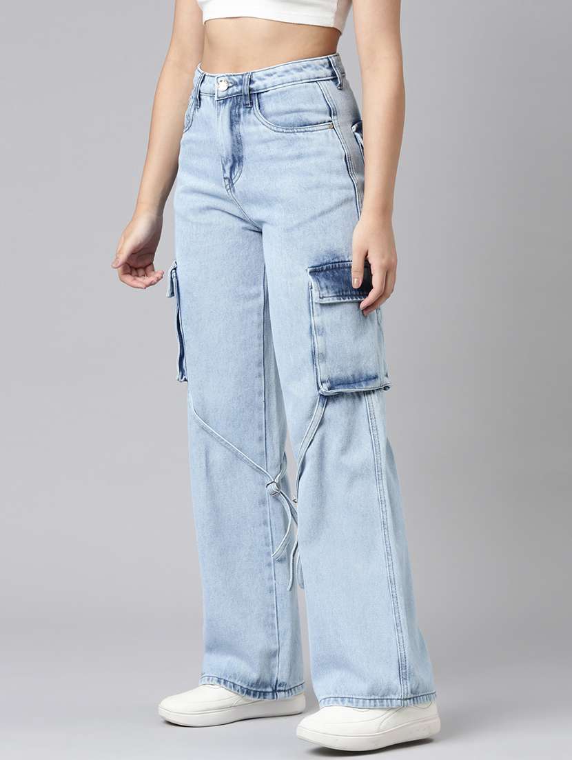 women solid high rise relaxed fit cargo - 21991874 - Standard Image - 1